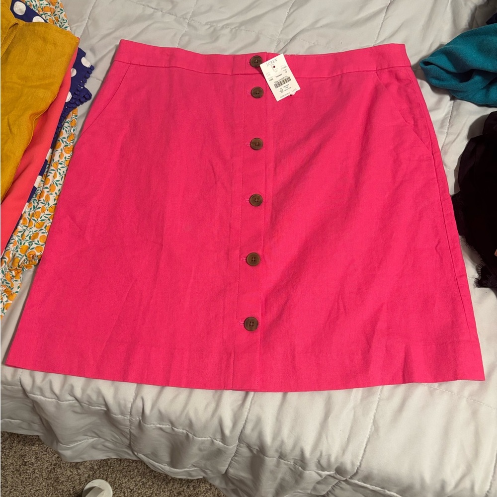 J. Crew Hot Pink Button-Front Skirt